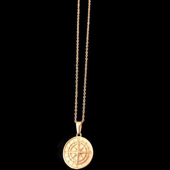 18k Gold Compass North Star Pendant Chain Mens Compass Necklace Gold Anchor GIFT - Picture 4 of 9